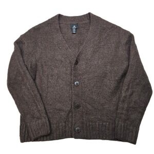 H&M Alpaca Cardigan‎ Sweater Womens Medium Brown V Neck Button Oversized Fit